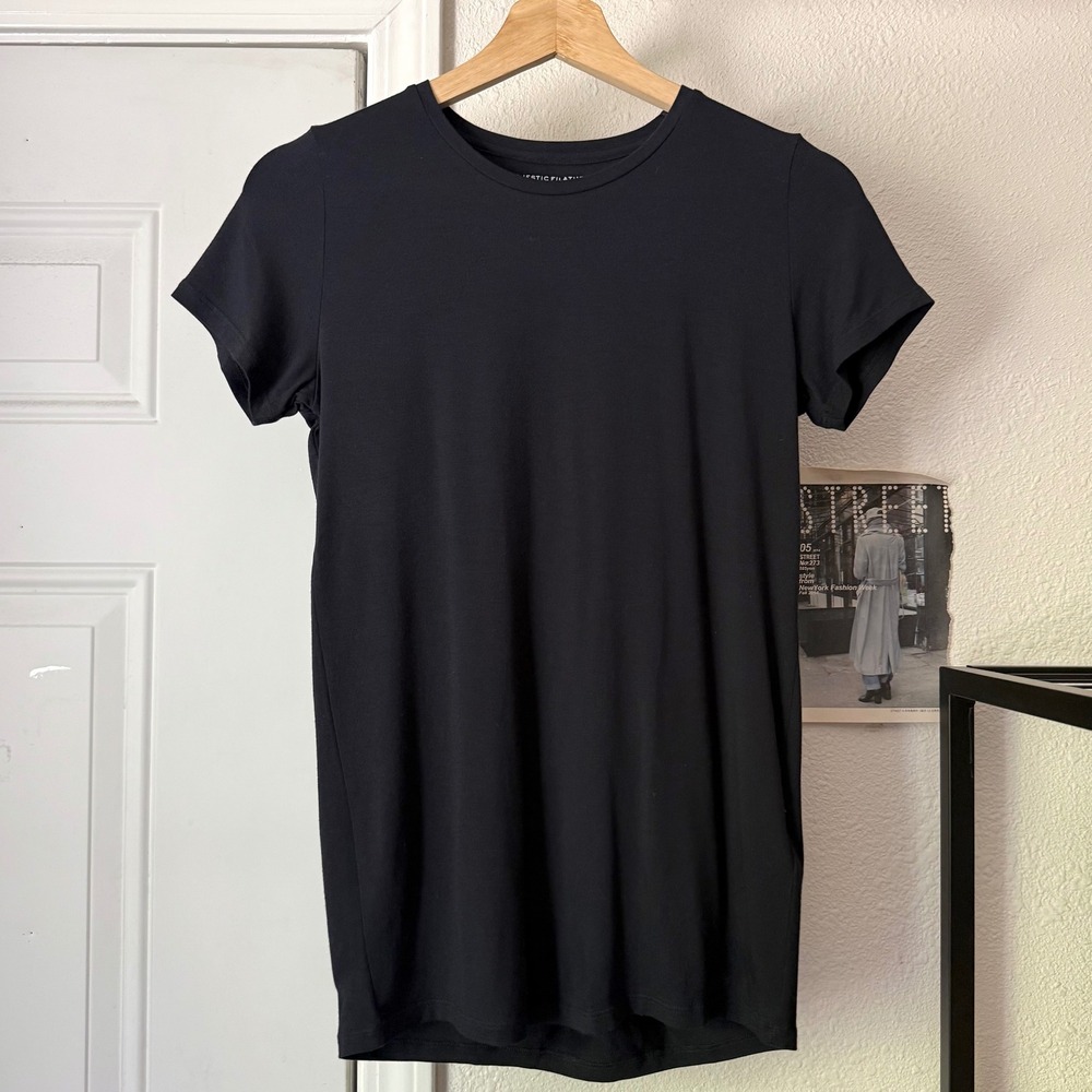 MAJESTIC FILATURES dark navy black short sleeve crew neck tee t-shirt